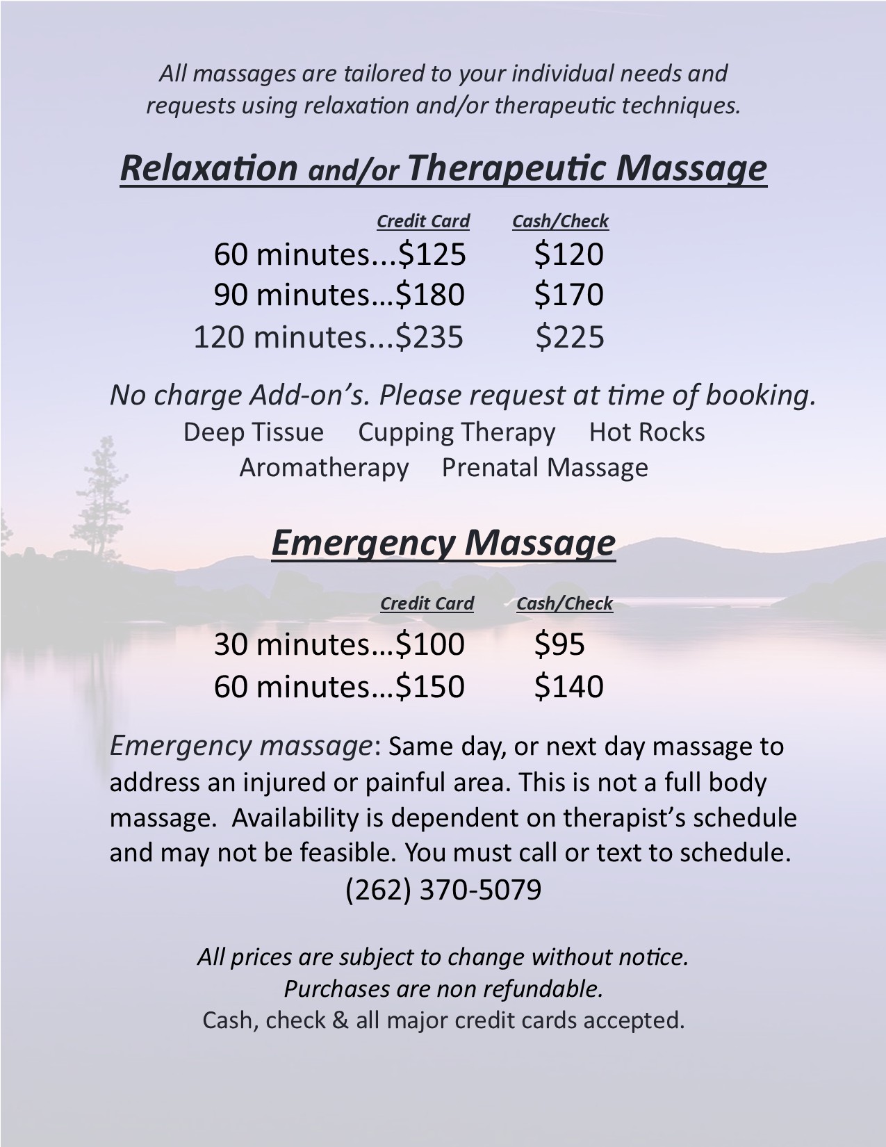 Menu of Services-Hartland-Amyable Massage